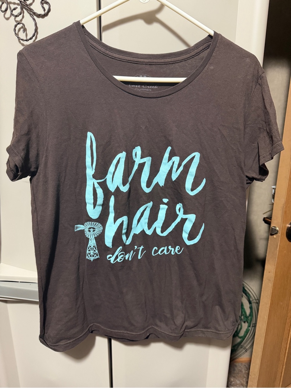 Women's 'Farm Hair Don't Care' Graphic Tee - Black with Aqua Print